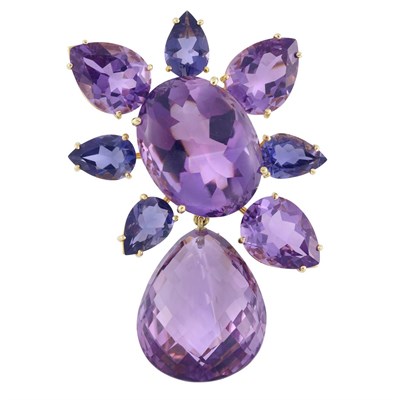 Lot 2 - Gold, Amethyst and Tanzanite Pendant-Brooch