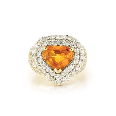 Lot 159 - Gold, Orange Sapphire and Diamond Ring
