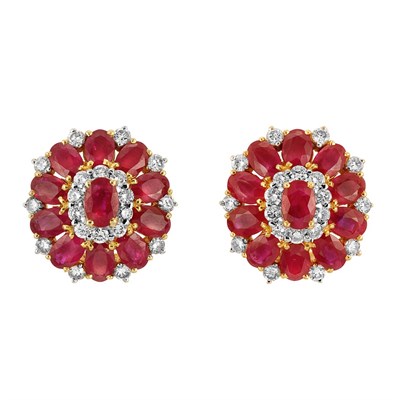 Lot 188 - Pair of Gold, Ruby and Diamond Earrings