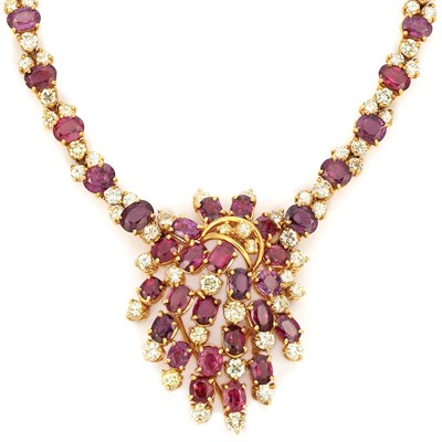 Lot 427 - Gold, Ruby and Light Yellow Diamond Necklace