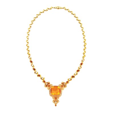 Lot 163 - Gold, Citrine and Diamond Necklace