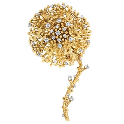 Lot 414 - Gold, Platinum and Diamond Flower Clip-Brooch, David Webb