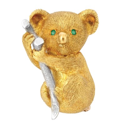 Lot 392 - Two-Color Gold and Emerald Koala Bear Brooch