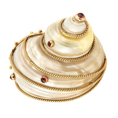 Lot 240 - Gold, Shell and Ruby Brooch