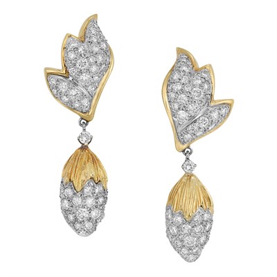 Lot 22 - Pair of Gold, Platinum and Diamond Pendant-Earclips