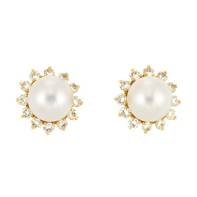 Lot 538 - Pair of Gold, Cultured Pearl and Diamond Earclips