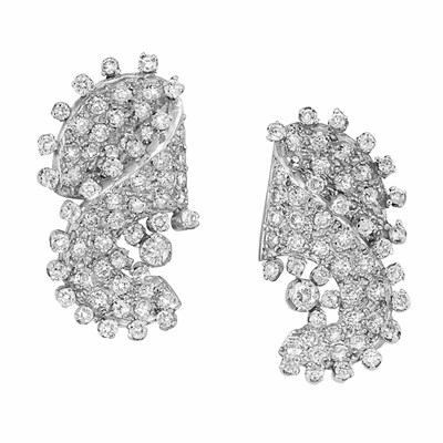 Lot 222 - Pair of Platinum and Diamond Earrings