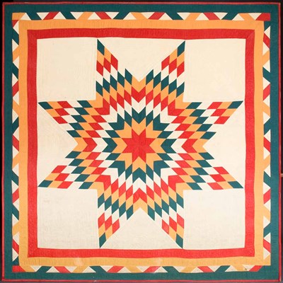 Lot 164 - Star of Bethlehem Pieced Cotton Quilt Mounted...