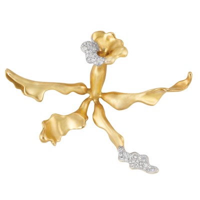Lot 13 - Gold and Diamond Flower Brooch, Tiffany & Co., Angela Cummings
