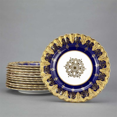 Lot 1463 - Set of Twelve Spode Cobalt and Gold Porcelain...