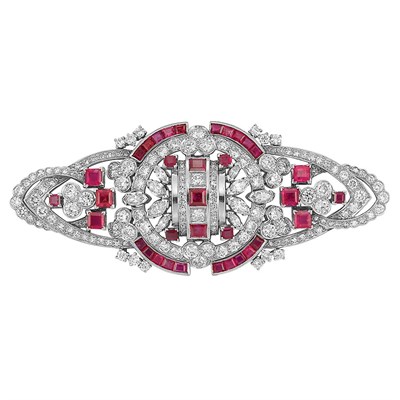 Lot 478 - Platinum, Diamond and Ruby Brooch