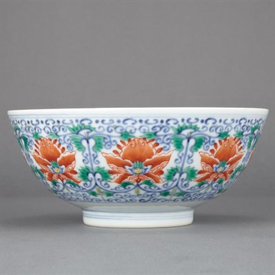 Lot 674 - Chinese Doucai Glazed Porcelain Bowl 19th/20th...