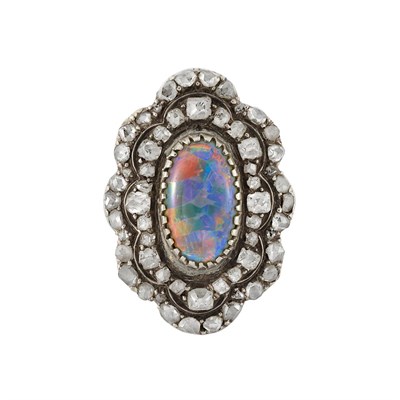 Lot 54 - Gold, Silver, Black Opal and Diamond Ring