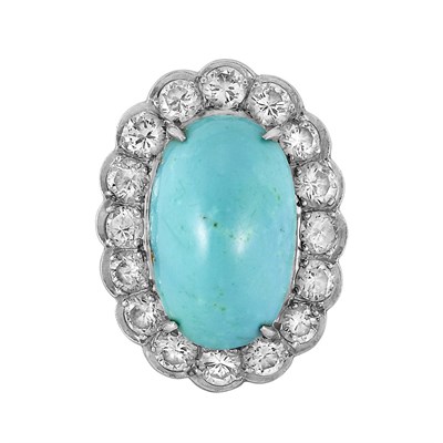 Lot 228 - Platinum, Turquoise and Diamond Ring