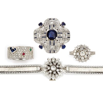 Lot 857 - Group of White Gold and Diamond Jewelry and Low Karat Gold and Diamond Pendant