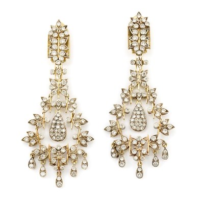Lot 252 - Pair of Gold and Diamond Pendant-Earclips