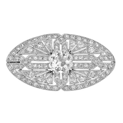 Lot 477 - Platinum and Diamond Pendant-Brooch