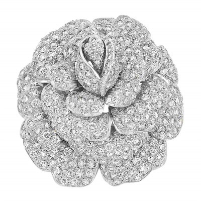Lot 471 - Platinum and Diamond Flower Clip-Brooch