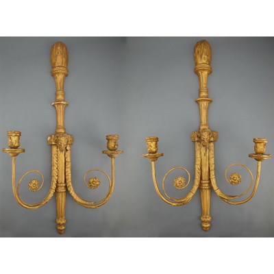 Lot 429 - Pair of Regency Gilt-Wood Two-Light Sconces...