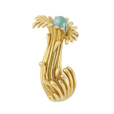 Lot 235 - Gold and Turquoise Flower Clip-Brooch, Tiffany & Co., Schlumberger