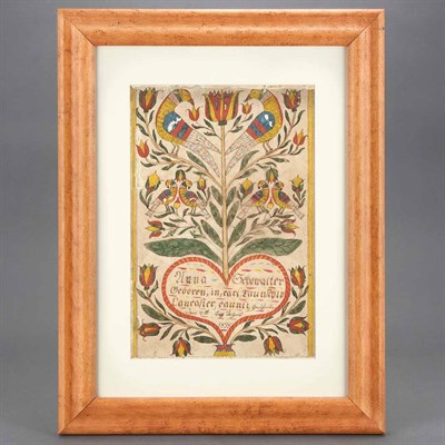 Lot 272 - Ink and Watercolor Fraktur Drawing Birth...