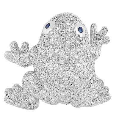 Lot 76 - White Gold, Diamond and Sapphire Frog Pin