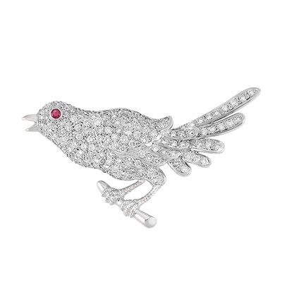 Lot 80 - White Gold, Diamond and Ruby Bird Pin