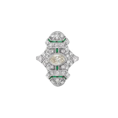 Lot 64 - Platinum, Diamond and Simulated Emerald Ring