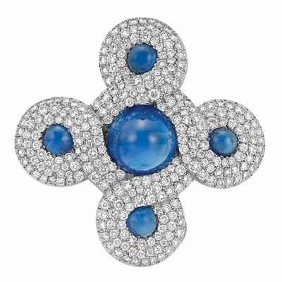 Lot 470 - Platinum, Cabochon Sapphire and Diamond Clip-Brooch, Chanel