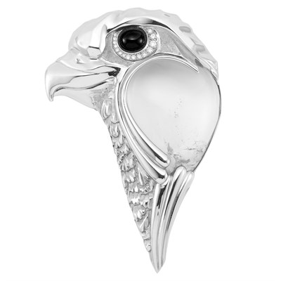 Lot 146 - White Gold, Rock Crystal, Black Onyx and Diamond Falcon Clip-Brooch, Mauboussin