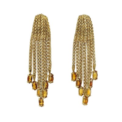 Lot 17 - Pair of Gold and Citrine Fringe Earclips