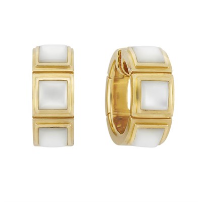 Lot 203 - Pair of Gold and Mother-of-Pearl Hoop Earclips, Mauboussin