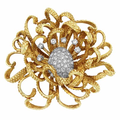 Lot 276 - Gold and Diamond Flower Clip-Brooch