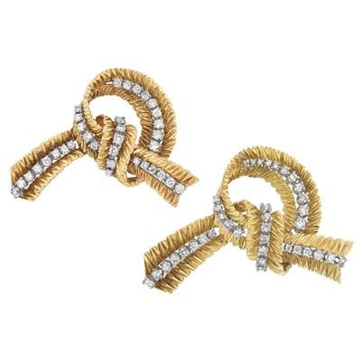 Lot 436 - Two Gold and Diamond Bow Brooches
