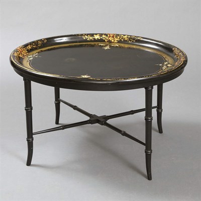 Lot 1461 - Victorian Style Papier Mache Tray on Stand...