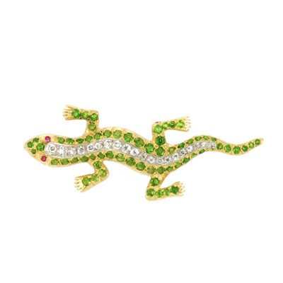 Lot 629 - Gold, Demantoid Garnet and Diamond Lizard Pin