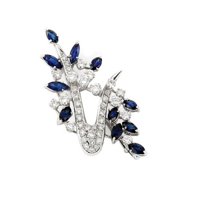 Lot 334 - White Gold, Diamond and Sapphire Brooch