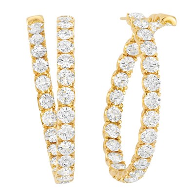 Lot 444 - Pair of Gold and Diamond Hoop Earrings