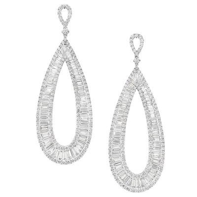 Lot 457 - Pair of White Gold and Diamond Hoop Pendant-Earrings