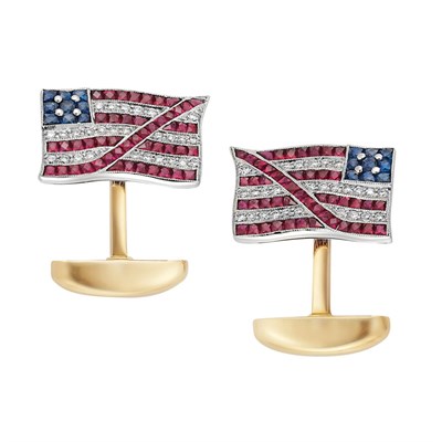 Lot 195 - Pair of Two-Color Gold, Diamond, Ruby and Sapphire United States Flag Cufflinks