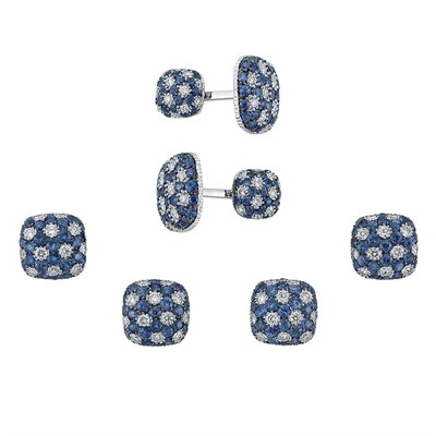Lot 147 - White Gold, Diamond and Sapphire Dress Set