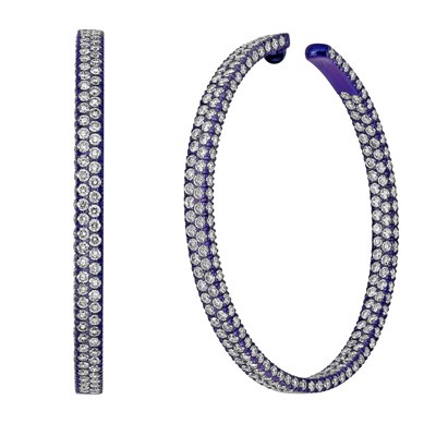 Lot 152 - Pair of Violet Titanium, White Gold and Diamond Hoop Earrings