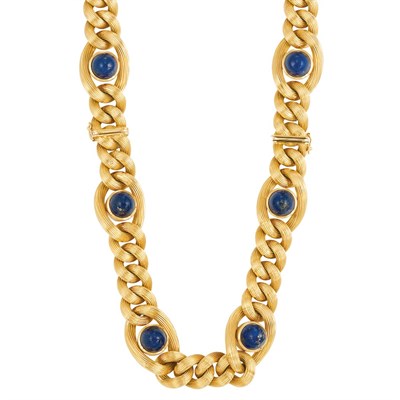 Lot 266 - Long Gold and Lapis Chain Necklace/Bracelet Combination