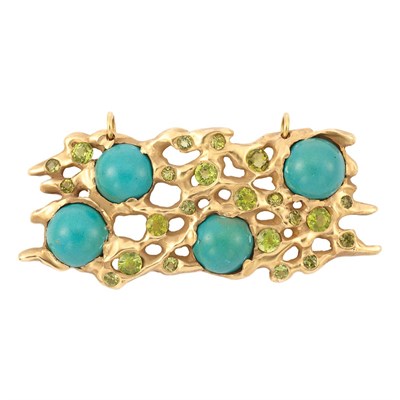 Lot 479 - Gold, Turquoise and Peridot Pendant