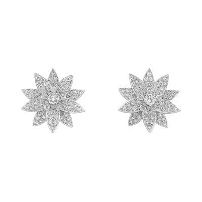 Lot 82 - Pair of White Gold and Diamond Flower Earclips