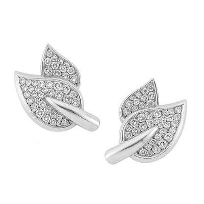 Lot 180 - Pair of White Gold and Diamond Leaf Earclips