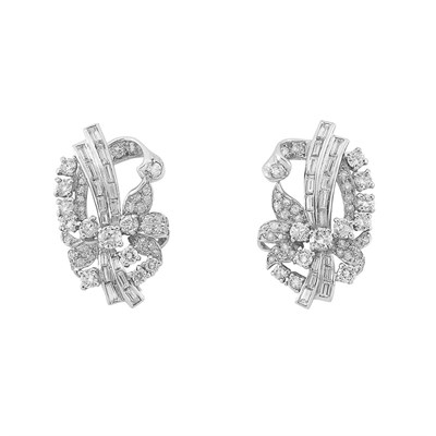 Lot 158 - Pair of Platinum and Diamond Earclips