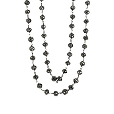 Lot 74 - Long Blackened White Gold and Black Diamond Bead Chain Necklace