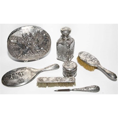 Lot 374 - Dutch Silver Repousse Dresser Set...
