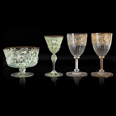 Lot 1214 - Set of Fourteen Gilt Decorated Glass Goblets;...